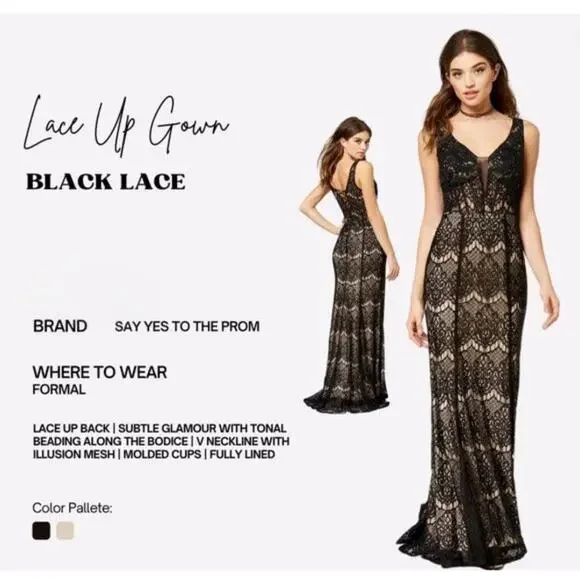 Black Lace Gown 5 Corset Nude Lining Formal Whimsigoth Witchy Vampire Romantic - Picture 2 of 13